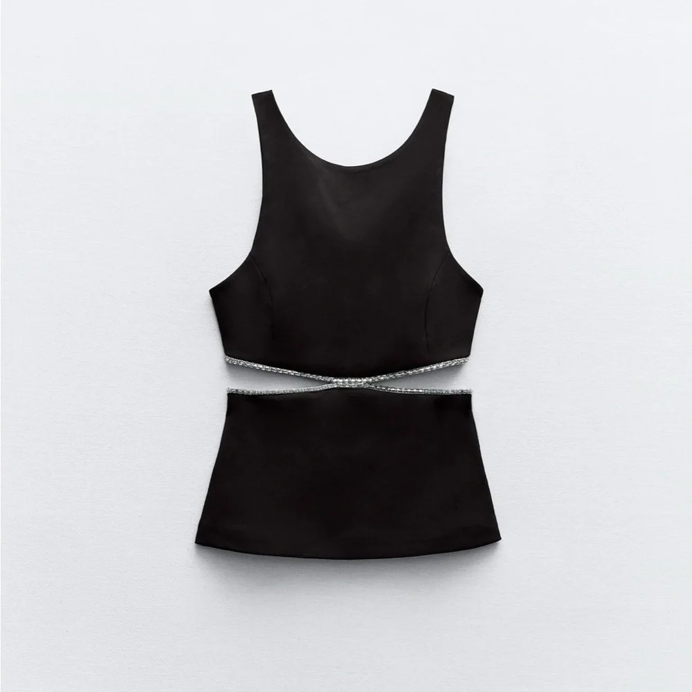 Zara limited edition rhinestone jewel cut out top - Picture 6 of 10